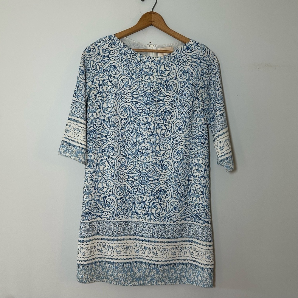Skies Are Blue Women's Small Blue Abstract 3/4 Sleeve Shift Dress Size Small